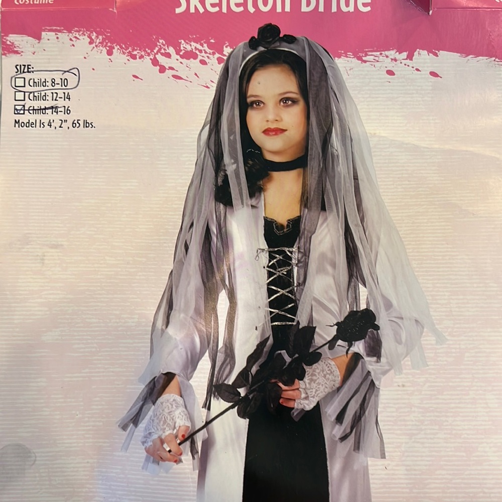 Halloween Costume Skeleton bride Dress and veil only Gloves and choker missing